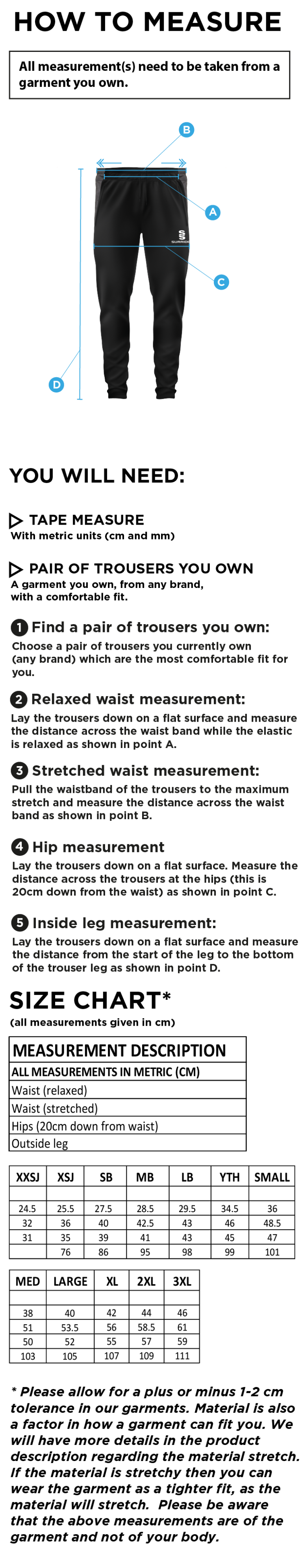 PELICANS HOCKEY Youth's Tek Slim Training Pants - Size Guide