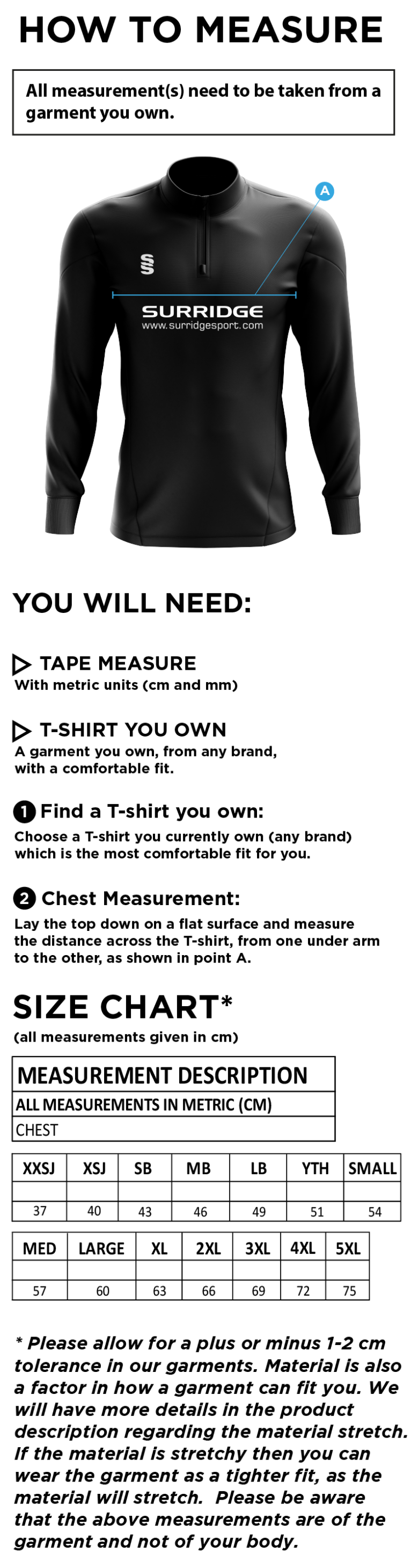 Pelicans Hockey Blade Performance Top - Size Guide