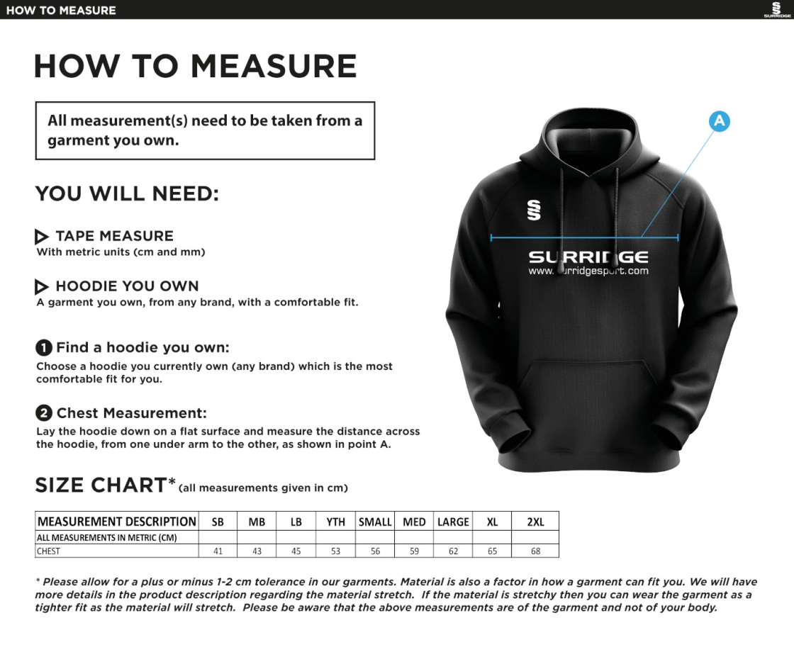 Pelicans Hockey  Blade Hoody - Size Guide